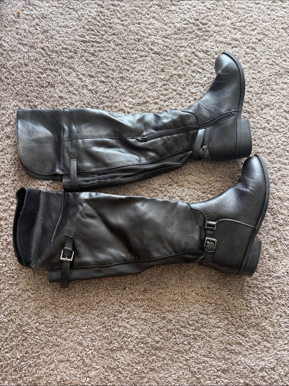 Merona Black Faux-Leather Over-the-Knee Buckle Boots